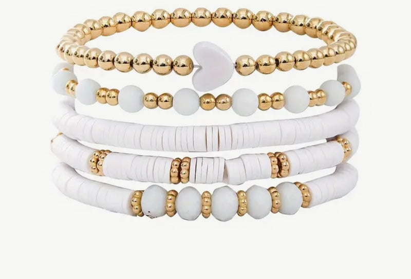 Lot de 5 bracelets en pierre Heishi