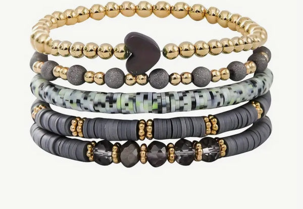 Lot de 5 bracelets en pierre Heishi