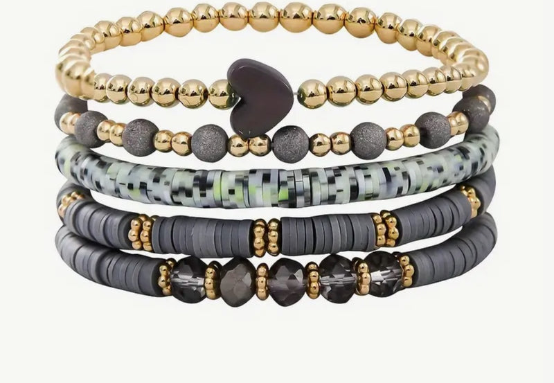 Lot de 5 bracelets en pierre Heishi