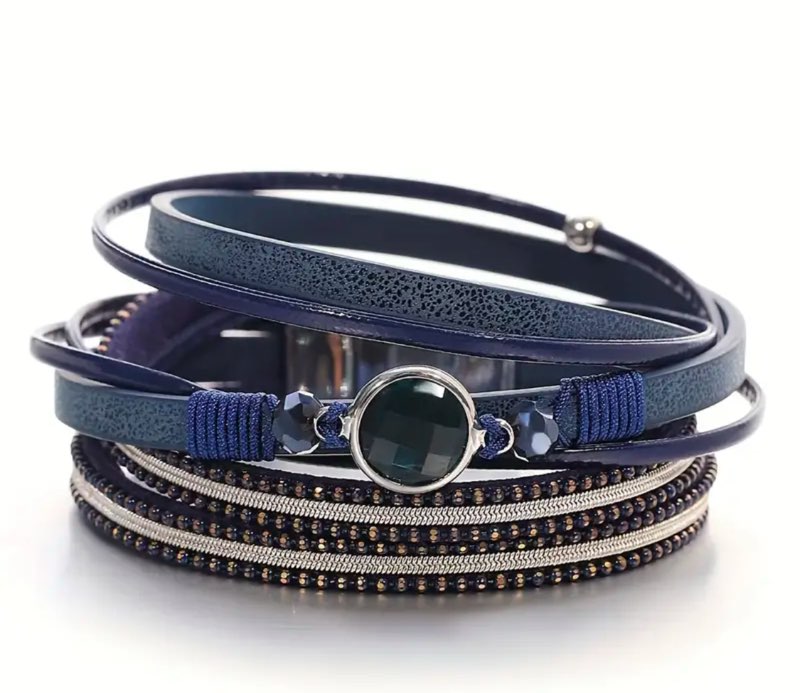 Bracelet aigue marine en cuir